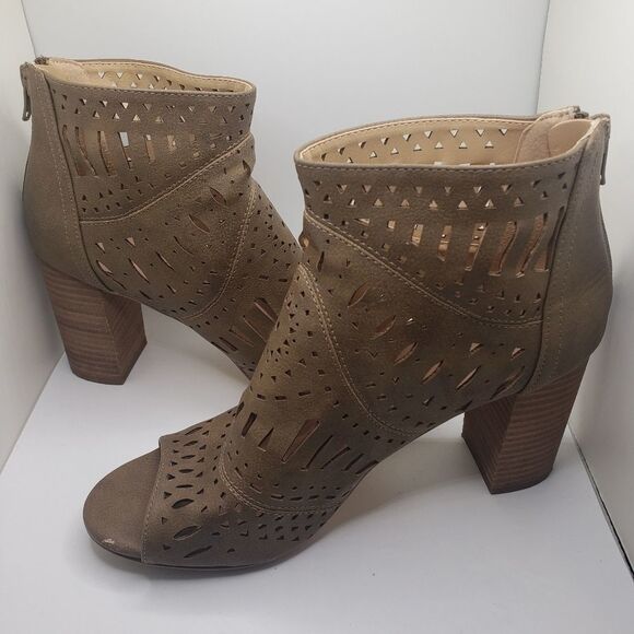 𝅺restricted peep toe boho brown block heels - Picture 2 of 10